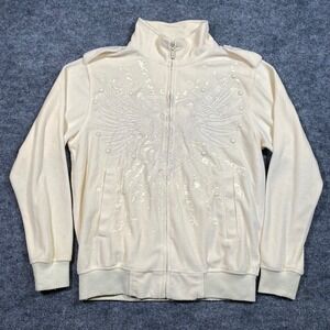 Clench Mens Velour Track Jacket‎ Cream Embroidered Eagle Studded Y2K XL RN96991